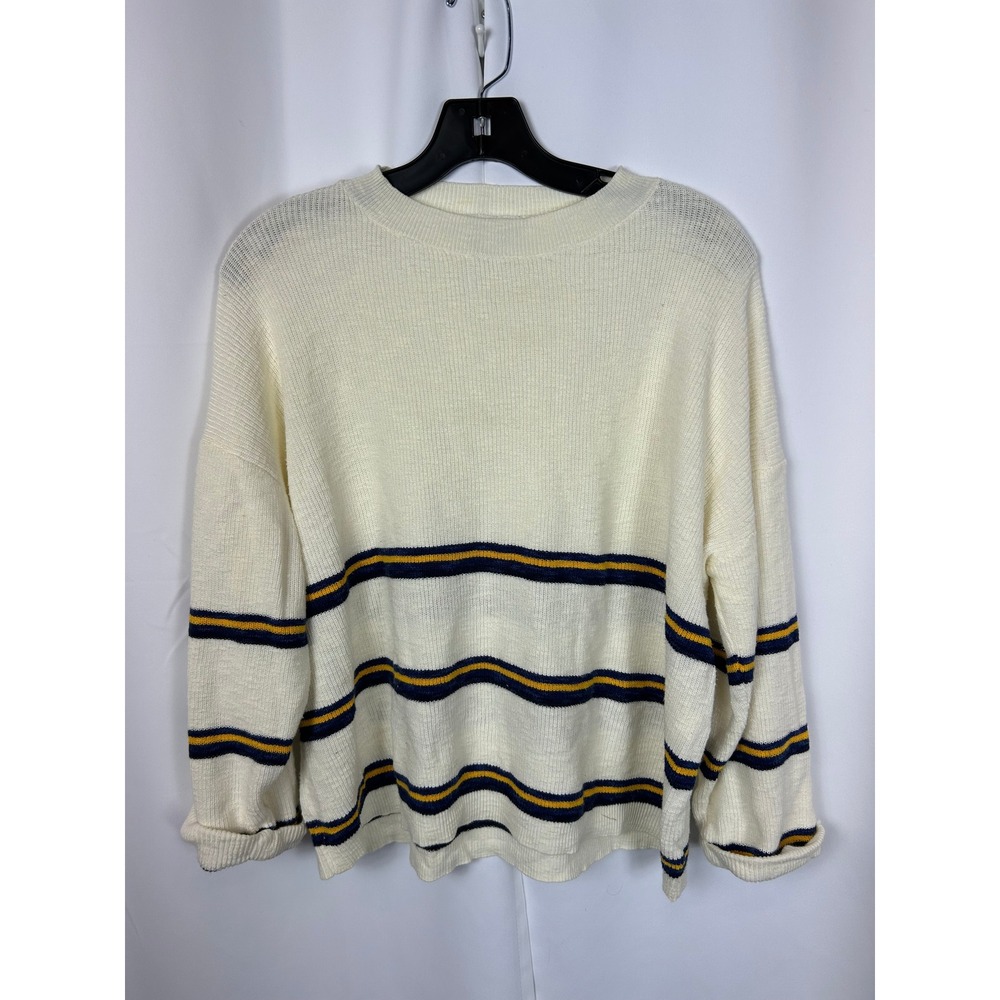 Miou Muse Cream Navy Yellow Striped Crewneck Sweater‎ Preppy Coastal Large